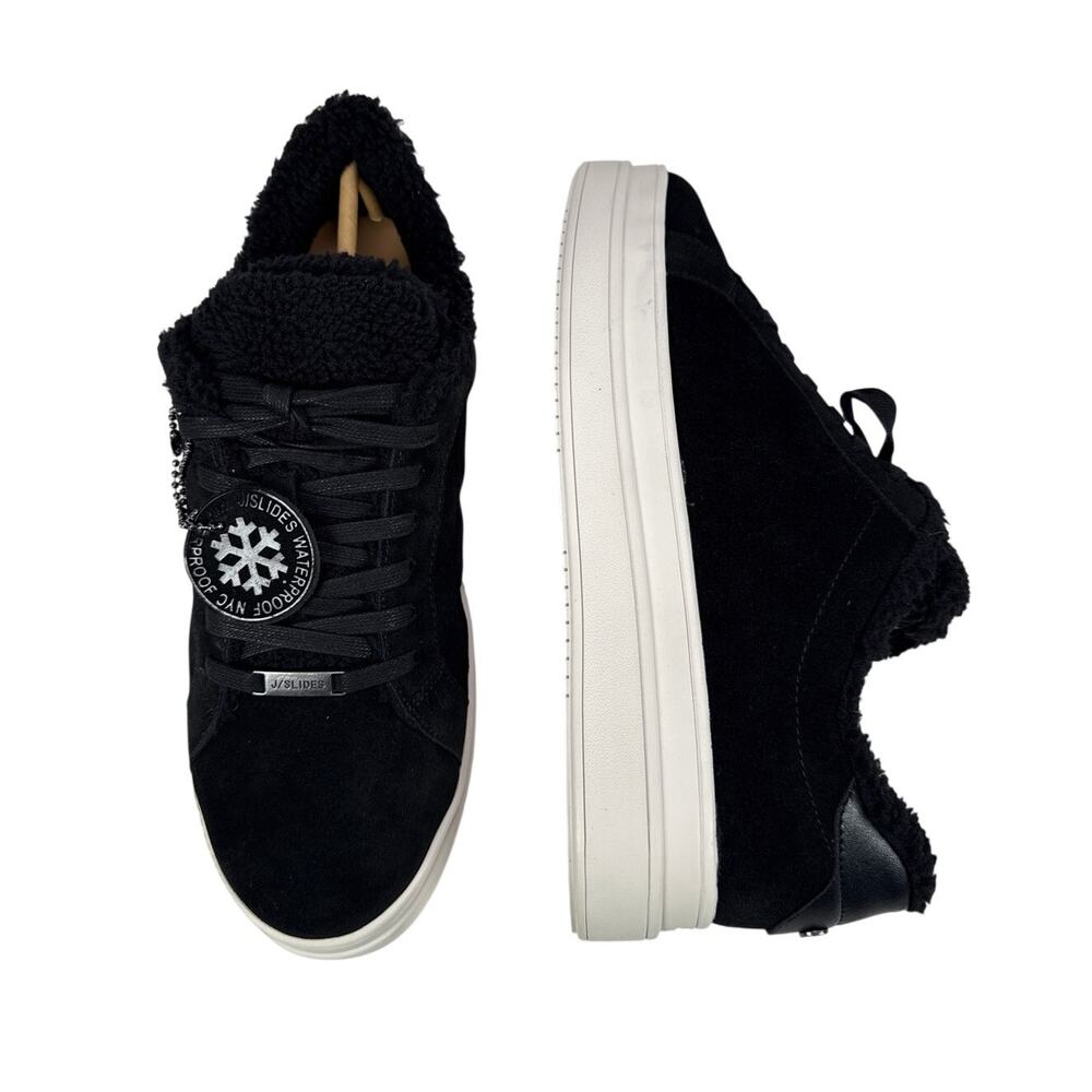 J/Slides Ninka Platform Sneaker Womens 9 Black Suede Waterproof Faux Fur‎ Lined